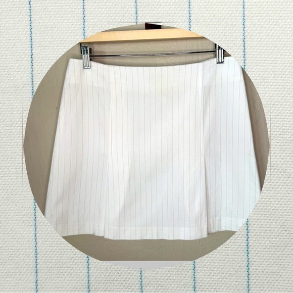 THEORY Striped Above Knee Skirt Stretch Cotton Teal & White Mini Size 10 - Picture 1 of 14